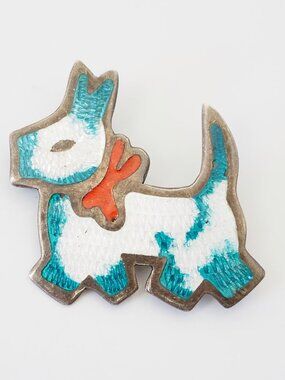 Scottish Terrier enamel sterling silver dog pin signed Mexico